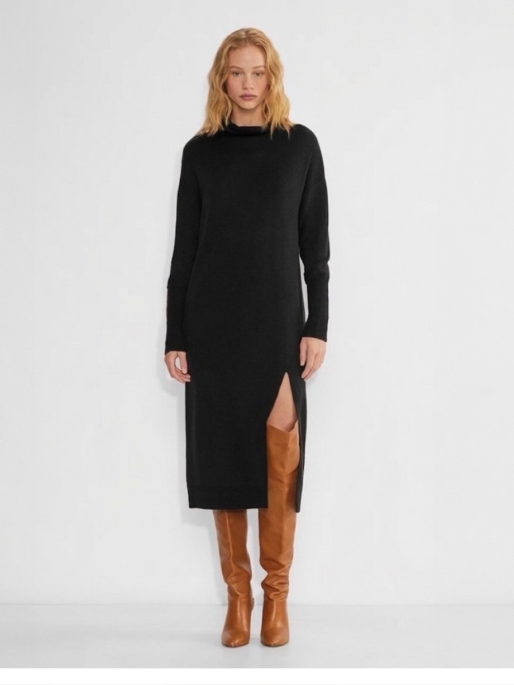 Aritzia Wilfred Cyprie merino wool dress black size medium